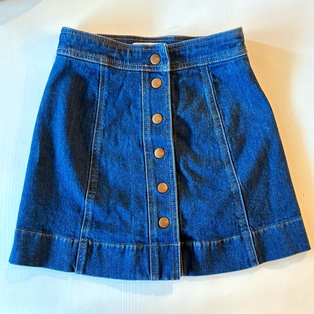 Madewell Denim A-Line Mini Skirt with Front Snap Buttons Size 00 - Picture 3 of 6